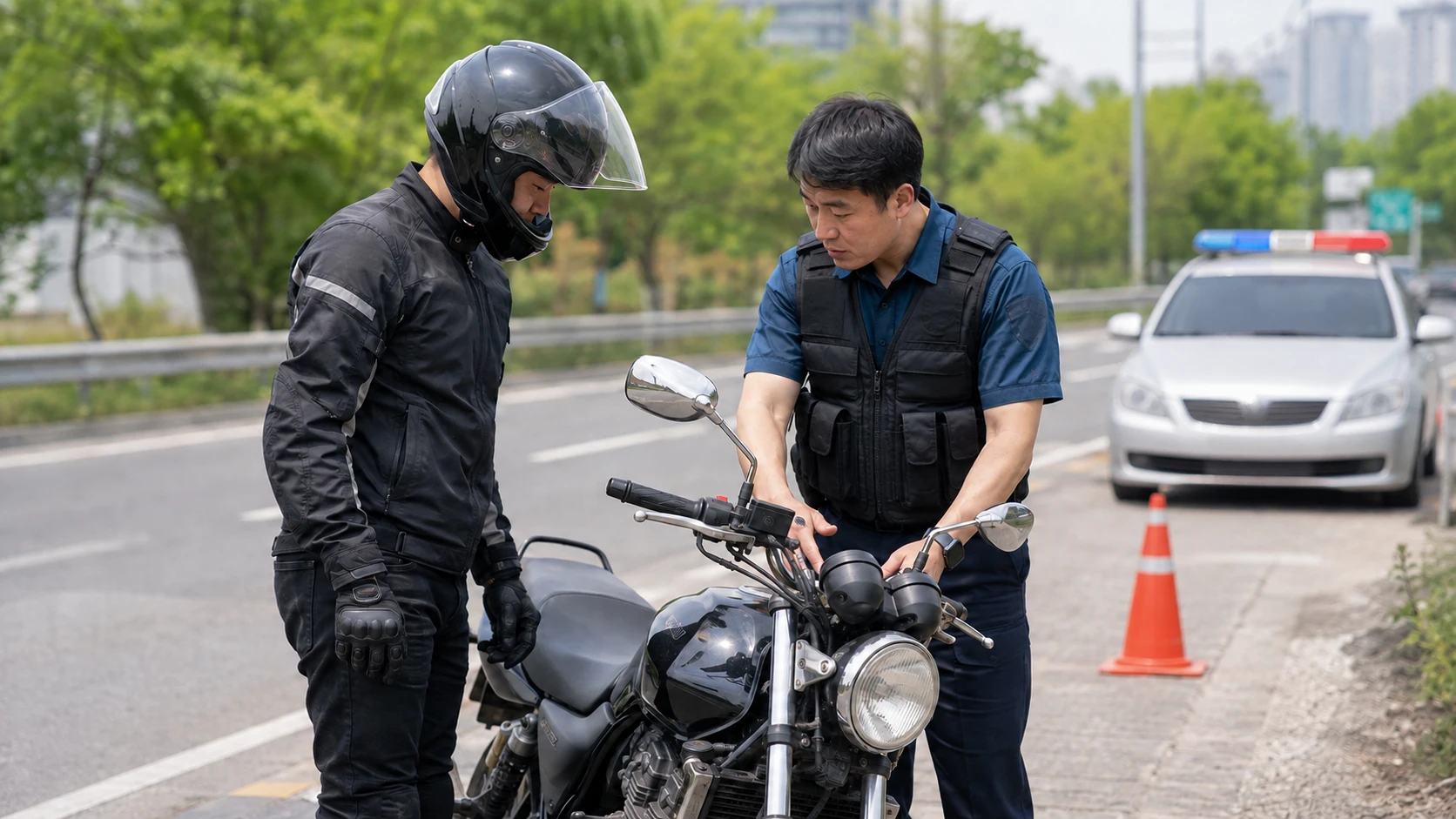 오토바이 사고 경찰 신고 관련 자료 확인 장면